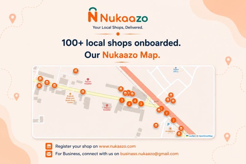 Nukaazo map of 100+ onboarded local shops around Shirgaon, Somatane and Parandwadi